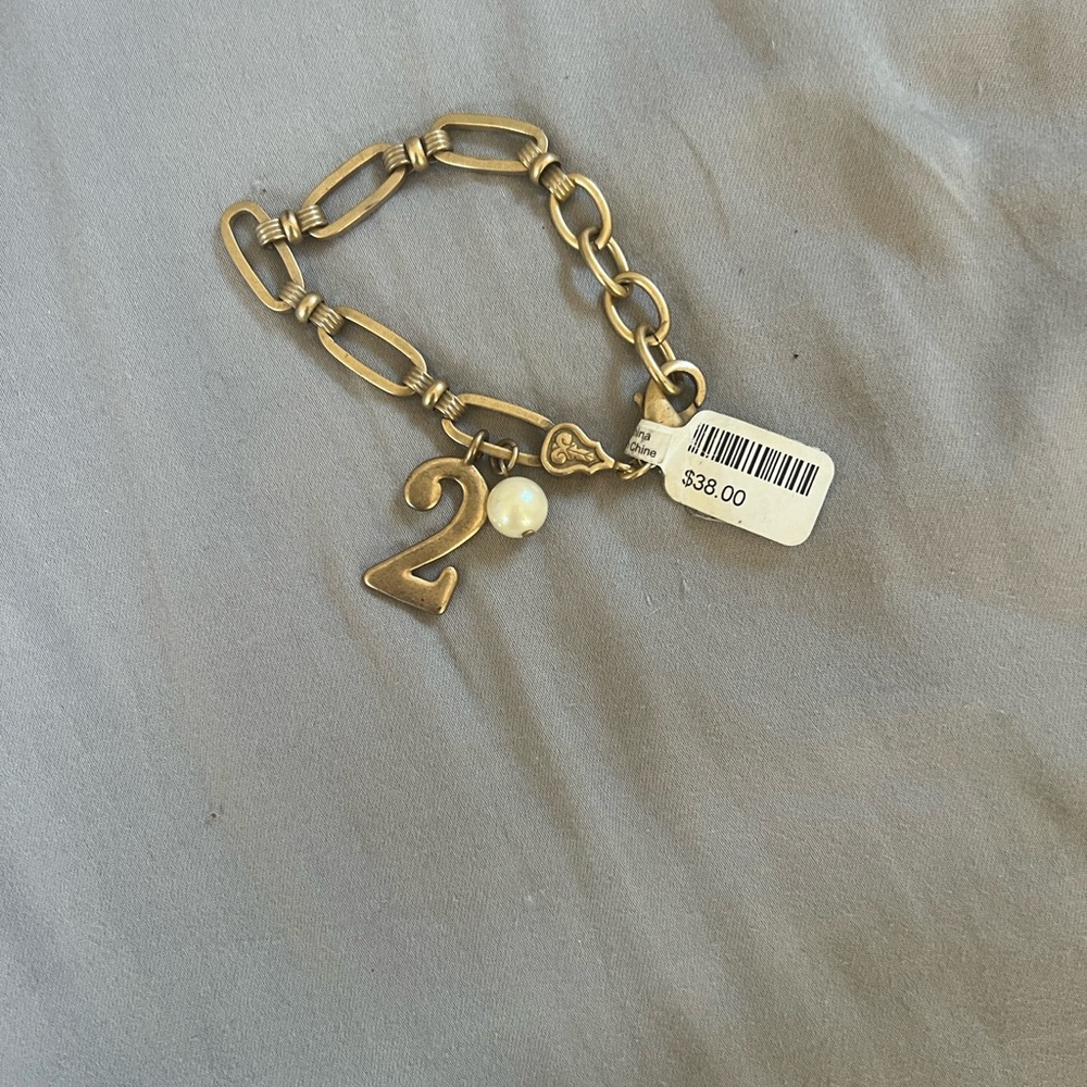 Gold-Tone Number 2 Charm Bracelet with Pearl Accent from Anthropologie